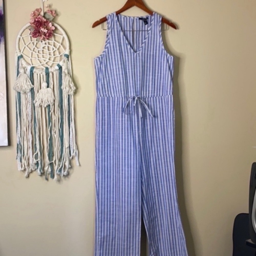 Anthropologie Jumpsuit. Blue Stripe. Size Small